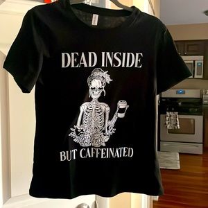 Dead Inside But Caffeinated Skeleton Flower coffee lover T-Shirt with heart eyes